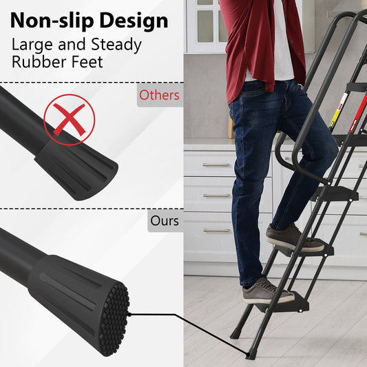 BONTEC 5 Step Ladder, Foldable Metal Stool with Tool Tray, 150 kg Load Steel frame, wide anti-slip pedals, sponge-covered handrail, compact storage, for kitchens, garages, indoor and outdoor tasks