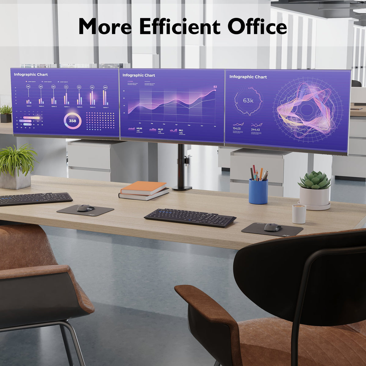 BONTEC Triple Monitor Stand for 3 Monitors 13-24 inch