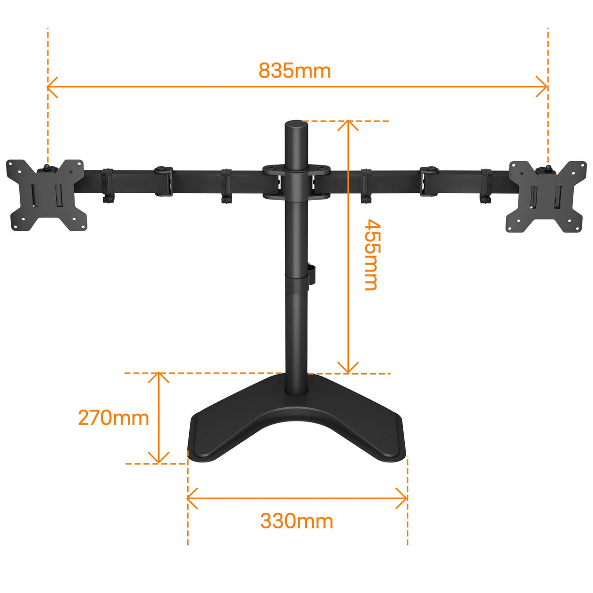 BONTEC Dual Monitor Stand for 13-27” Screens, Adjustable Desk Mount with Tilt, Swivel & Rotate, VESA 75x75 & 100x100mm, Height Adjustable, Holds Up to 10kg per Arm, Sturdy Base for Home & Office Use