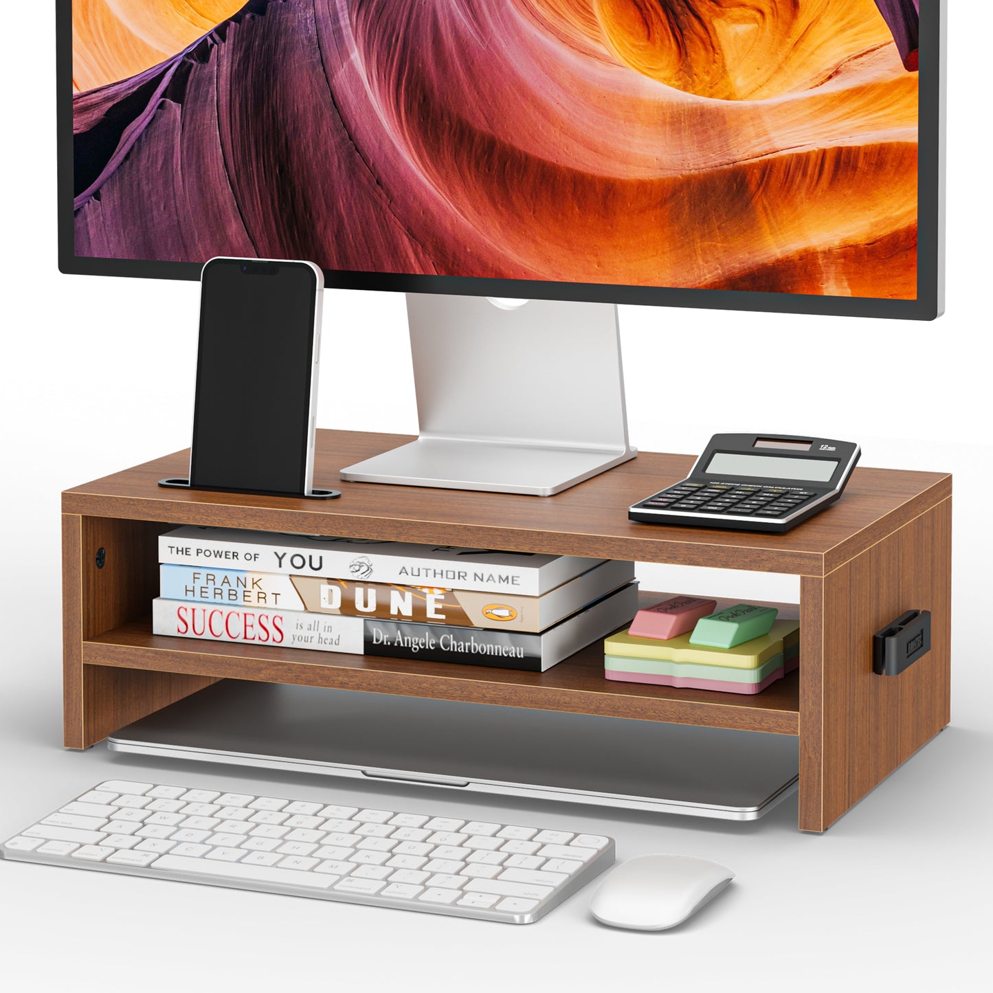 BONTEC Wood Monitor Desk Stand Riser with Smartphone Holder