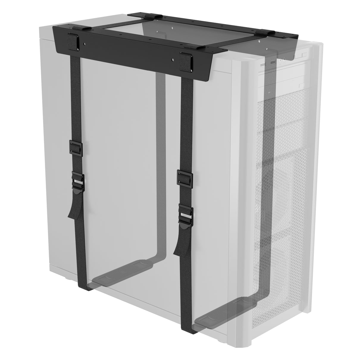BONTEC Adjustable Under Desk PC Mount, Steel CPU Holder with 20 kg Capacity | Space-saving suspended design, secure straps fit towers up to 71 in (180 cm), simple fitting, keeps work areas clear and tidy