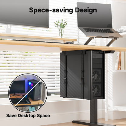 BONTEC Adjustable Under Desk PC Mount, Steel CPU Holder with 20 kg Capacity | Space-saving suspended design, secure straps fit towers up to 71 in (180 cm), simple fitting, keeps work areas clear and tidy