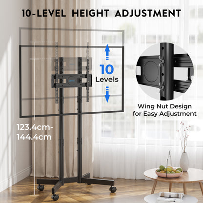 BONTEC Rolling TV Stand for 32-75 inch TVs, Mobile TV Cart with Lockable Wheels, Height Adjustable, Max VESA 400x400mm, Portable TV Stand on Wheels with Cable Management, TV Floor Stand, Black