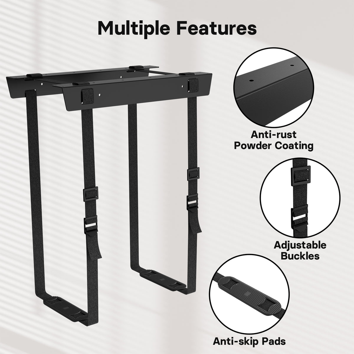 BONTEC Adjustable Under Desk PC Mount, Steel CPU Holder with 20 kg Capacity | Space-saving suspended design, secure straps fit towers up to 71 in (180 cm), simple fitting, keeps work areas clear and tidy