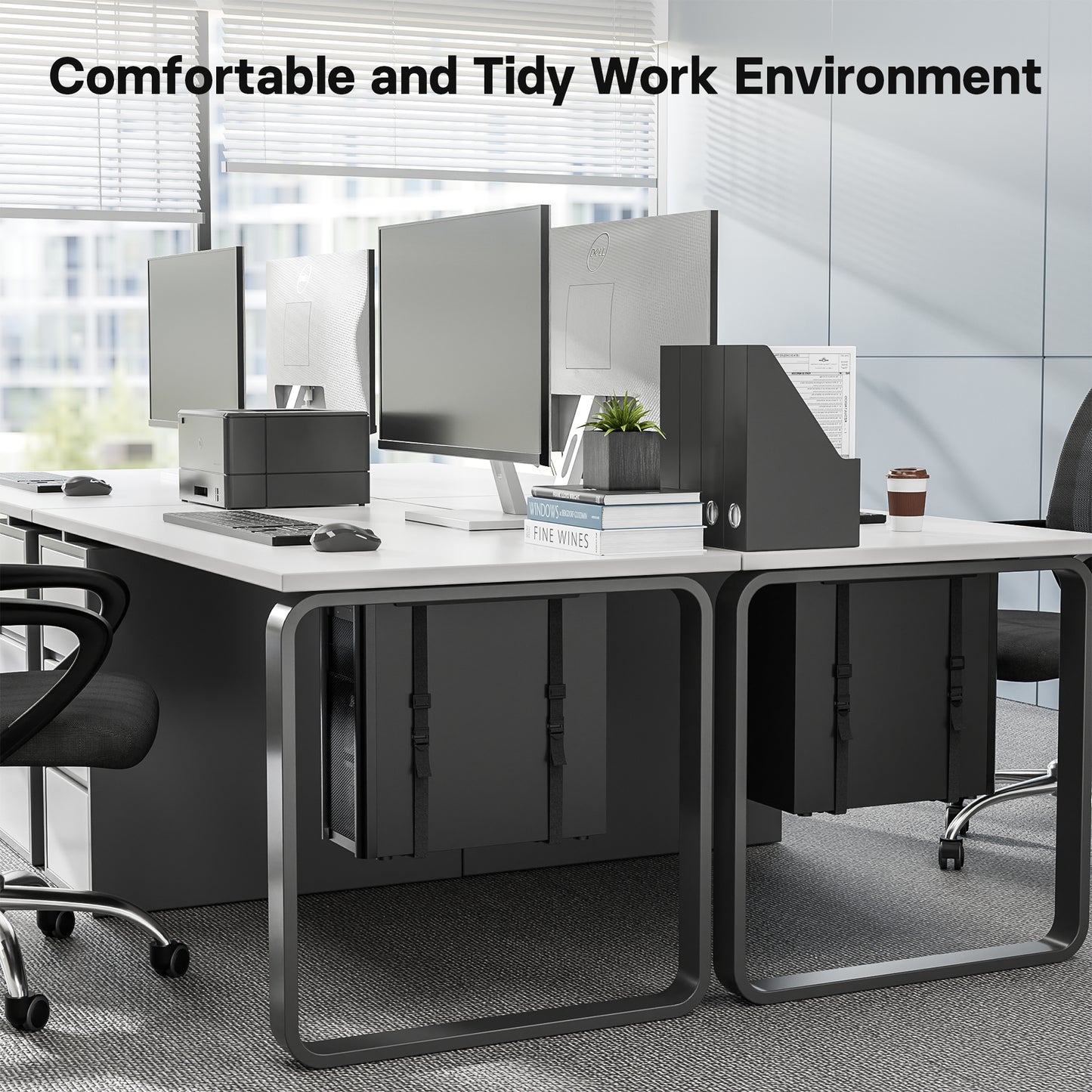 BONTEC Adjustable Under Desk PC Mount, Steel CPU Holder with 20 kg Capacity | Space-saving suspended design, secure straps fit towers up to 71 in (180 cm), simple fitting, keeps work areas clear and tidy