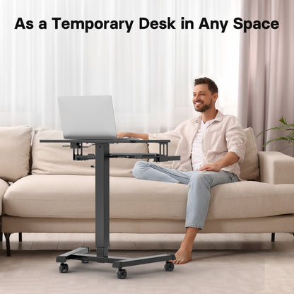 BONTEC 65×45cm Two-Tier Mobile Computer Workstation, Height Adjustable Desk with 4 Rolling Castors, Laptop Stand on Wheels, Portable Side Table for Home Office, Living Room, Bedroom