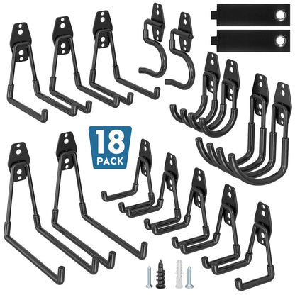 BONTEC Heavy Duty Black Garage Storage Hook, Steel Wall Mount with Anti-Slip Coating, Holds 211kg Brick 502kg Drywall, U J S Designs for Tool Storage, Bike Hook, Ladder Mount, Easy Install