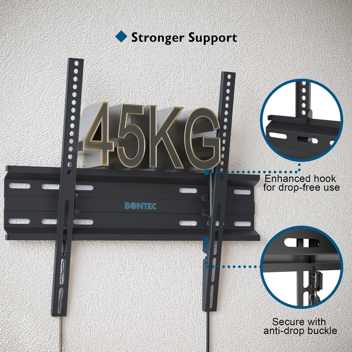 BONTEC Ultra Slim TV Wall Bracket, Tilting TV Wall Mount for 23-60 Inch Flat and Curved TVs, Low Profile Wall Mount 30mm from Wall, Universal TV Mount Holds 45kg, Max VESA 400x400mm, Secure Lock