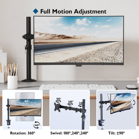 BONTEC Single Monitor Arm Desk Mount for 13-32 inch LCD LED Screens