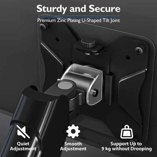 BONTEC Single Monitor Arm Desk Mount for 13-32 Inch Screens, Adjustable Gas Spring Arm Stand, VESA 75/100mm, 9kg Capacity, Tilt, Swivel, 360° Rotation, C-Clamp & Grommet Options, Ergonomic Design