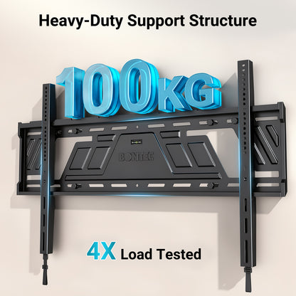 BONTEC Fixed TV Wall Bracket for 43 to 100 Inch Flat and Curved TVs, Ultra Slim 23 mm Low Profile, Heavy Duty 100 kg Load Capacity, Max VESA 800x600mm, Single Piece Plate, Clean Flush Fit Design