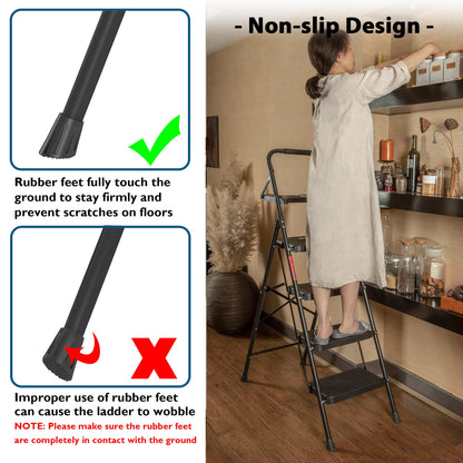 BONTEC 5 Step Ladder, Foldable Metal Stool with Tool Tray, 150 kg Load Steel frame, wide anti-slip pedals, sponge-covered handrail, compact storage, for kitchens, garages, indoor and outdoor tasks