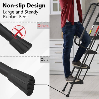 BONTEC 5 Step Ladder, Foldable Metal Stool with Tool Tray, 150 kg Load Steel frame, wide anti-slip pedals, sponge-covered handrail, compact storage, for kitchens, garages, indoor and outdoor tasks