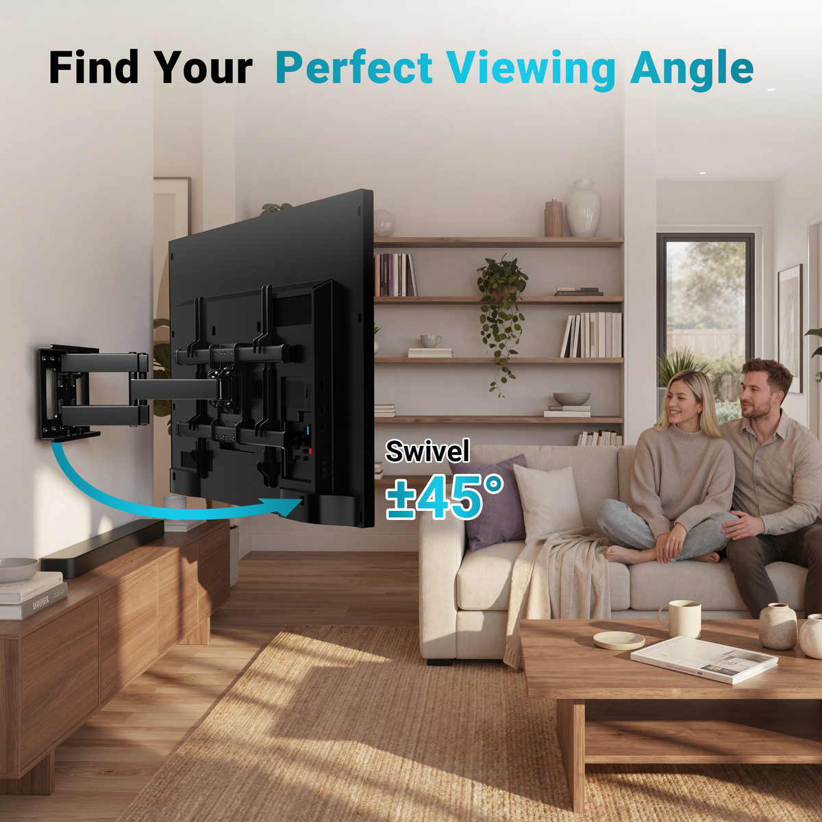 BONTEC TV Wall Bracket for 32-85 Inch LED LCD, Full Motion Swivel Tilt TV Wall Mount, Heavy Duty Dual Arms up to 60kg, Max VESA 600x400mm, Universal TV Mount with Bubble Level and Cable Ties