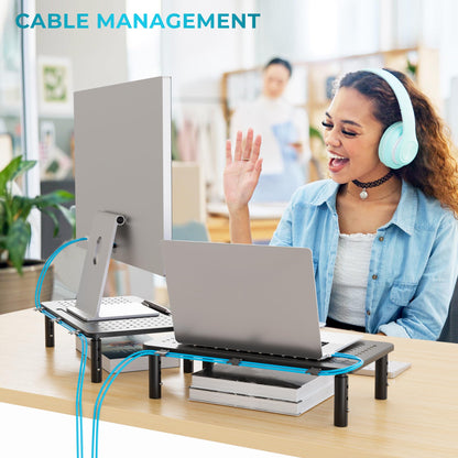 BONTEC Metal Monitor Stand, Adjustable Height Riser for Desk, Ergonomic 3-Level Desk Organizer with Cable Management, Laptop & Computer Monitor Stand up to 20KG, 2 Pack