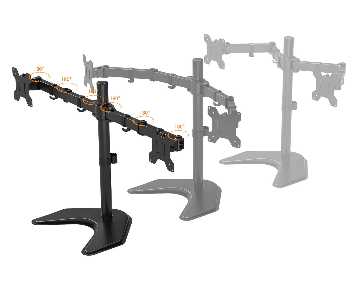 BONTEC Dual Monitor Stand for 13-27” Screens, Adjustable Desk Mount with Tilt, Swivel & Rotate, VESA 75x75 & 100x100mm, Height Adjustable, Holds Up to 10kg per Arm, Sturdy Base for Home & Office Use