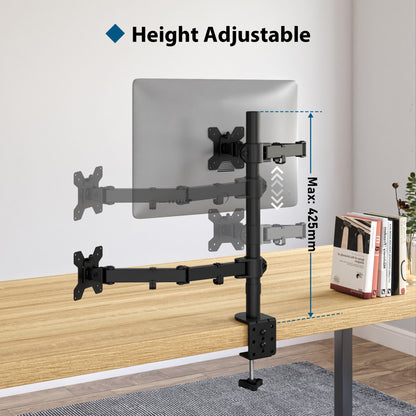 BONTEC Monitor Arm Mount with Laptop Tray for 13 to 27 inch LCD LED Screen & up to 17 inch Notebook,Tilt Rotation Swivel Ergonomic Desk Stand Bracket with Clamp, VESA Dimensions: 75x75-100x100mm