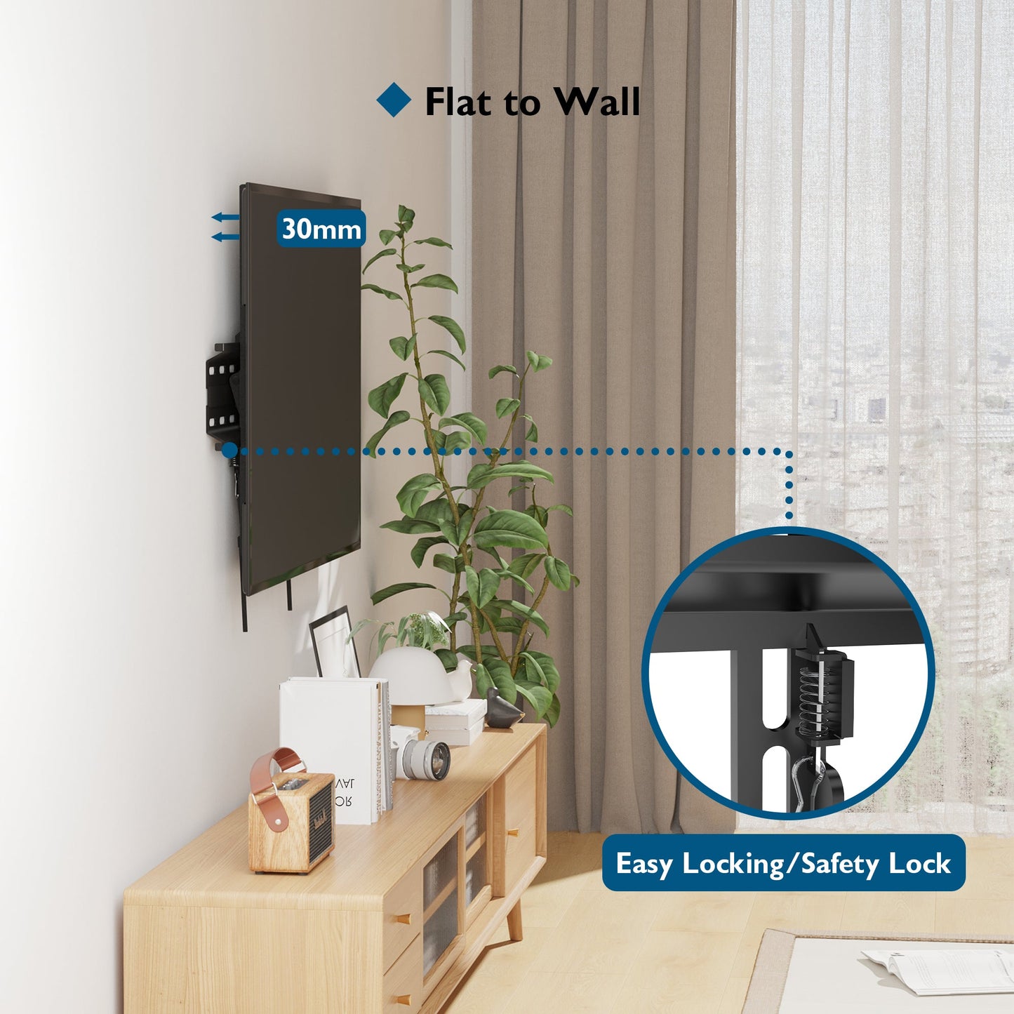 BONTEC Ultra Slim TV Wall Bracket, Tilting TV Wall Mount for 23-60 Inch Flat and Curved TVs, Low Profile Wall Mount 30mm from Wall, Universal TV Mount Holds 45kg, Max VESA 400x400mm, Secure Lock
