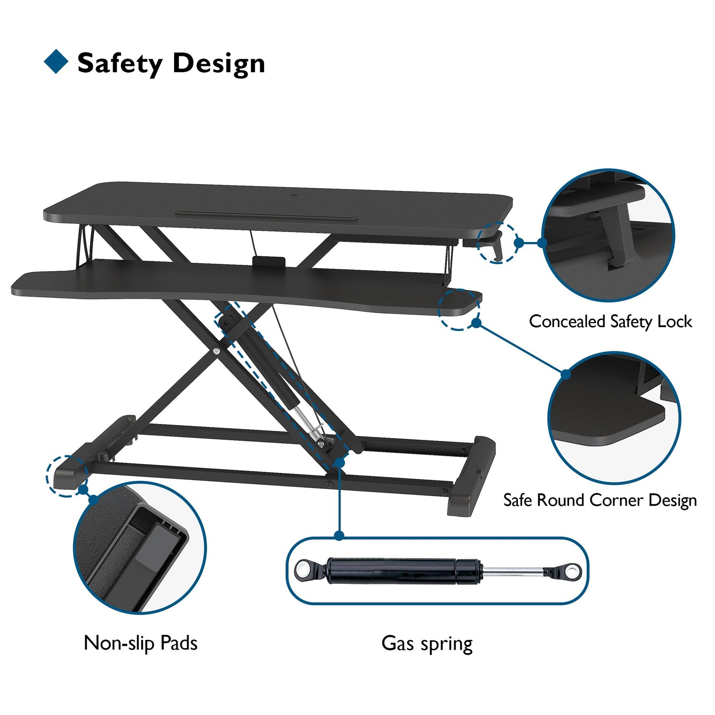 BONTEC Standing Desk Converter, 32in/80cm Height-Adjustable Dual Tier Workstation, Ergonomic Sit-Stand Desk Converter for PC Laptop Keyboard, Monitor Stand Compatible, Up to 15kg, Home Office
