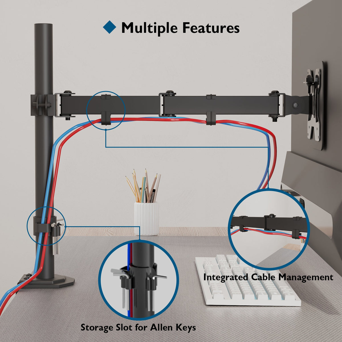 BONTEC Single Monitor Arm Desk Mount for 13-32 inch LCD LED Screens