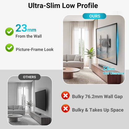BONTEC Fixed TV Wall Bracket for 43 to 100 Inch Flat and Curved TVs, Ultra Slim 23 mm Low Profile, Heavy Duty 100 kg Load Capacity, Max VESA 800x600mm, Single Piece Plate, Clean Flush Fit Design