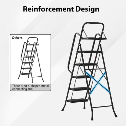 BONTEC 5 Step Ladder, Foldable Metal Stool with Tool Tray, 150 kg Load Steel frame, wide anti-slip pedals, sponge-covered handrail, compact storage, for kitchens, garages, indoor and outdoor tasks