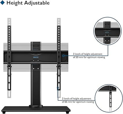 BONTEC Universal Swivel Table Top TV Stand for 26-55 LED OLED LCD Plasma Flat Curved Screens Height Adjustment Pedestal Glass Base Max. VESA 400x400mm up to 40KG