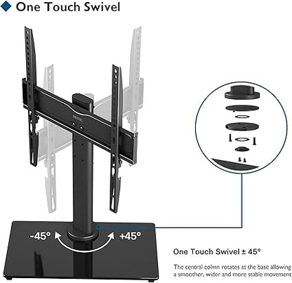 BONTEC Universal Swivel Table Top TV Stand for 26-55 LED OLED LCD Plasma Flat Curved Screens Height Adjustment Pedestal Glass Base Max. VESA 400x400mm up to 40KG