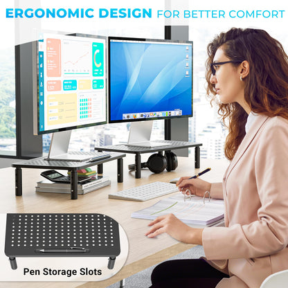 BONTEC Metal Monitor Stand, Adjustable Height Riser for Desk, Ergonomic 3-Level Desk Organizer with Cable Management, Laptop & Computer Monitor Stand up to 20KG, 2 Pack