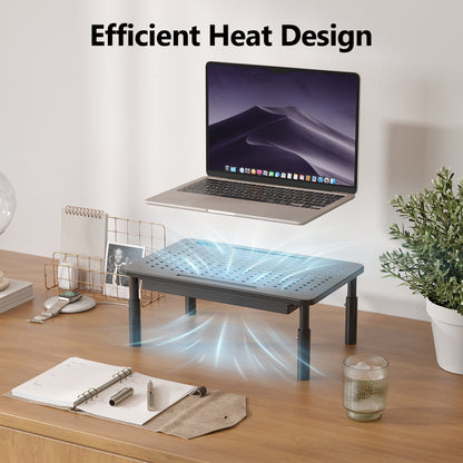 BONTEC Monitor Stand with Drawer, 3 Height Adjustable Monitor Riser for Desk, Mesh Platform for Laptop, Computer, iMac, Printer up to 20KG, Desk Organizer with Cable Ties Included