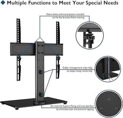 BONTEC Universal Swivel Table Top TV Stand for 26-55 LED OLED LCD Plasma Flat Curved Screens Height Adjustment Pedestal Glass Base Max. VESA 400x400mm up to 40KG