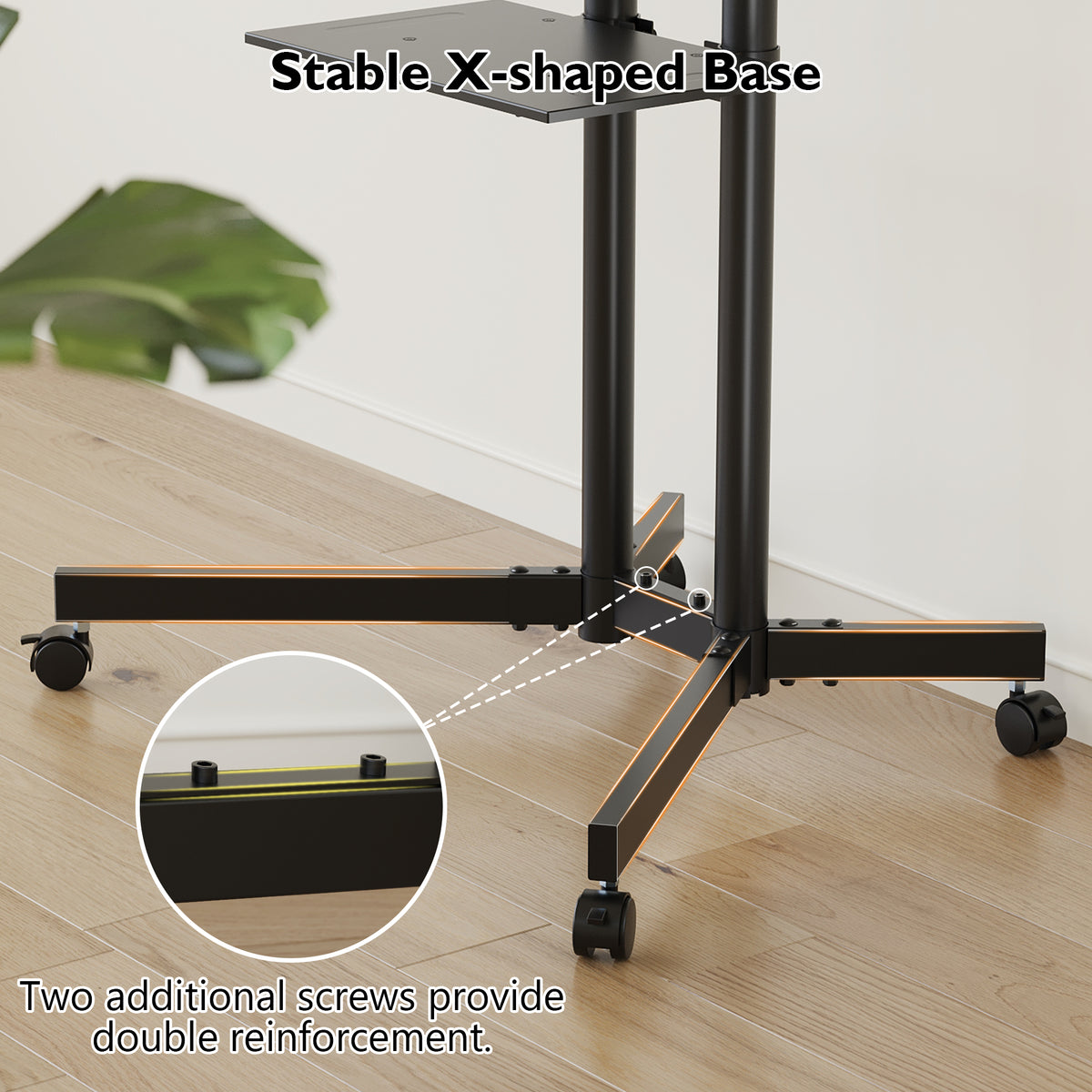 BONTEC Mobile TV Stand on Wheels, Rolling TV Cart with Locking Wheels for 32-85” LED, LCD, OLED Flat & Curved TVs, Tilt, Height Adjustable, Max VESA 600x400mm, 55kg Capacity, Laptop Shelf