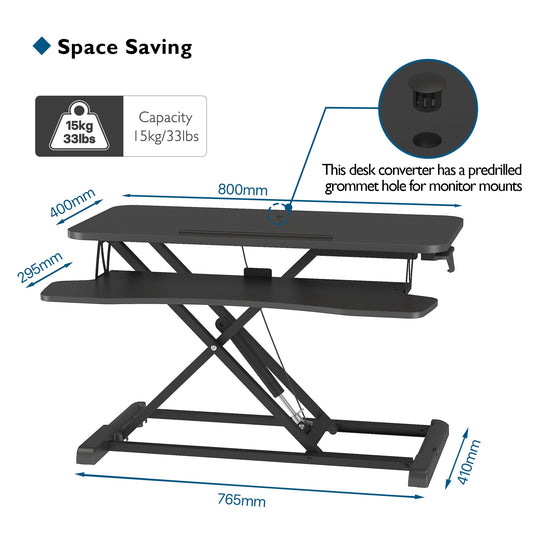 BONTEC Standing Desk Converter, 32in/80cm Height-Adjustable Dual Tier Workstation, Ergonomic Sit-Stand Desk Converter for PC Laptop Keyboard, Monitor Stand Compatible, Up to 15kg, Home Office