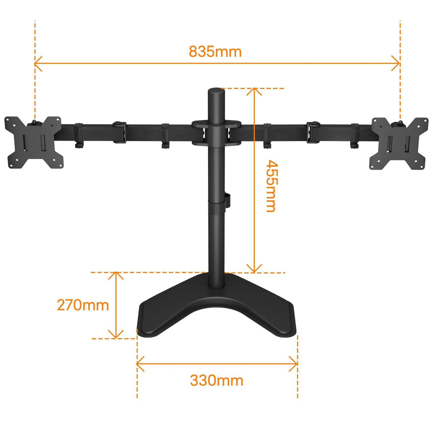 BONTEC Dual Monitor Stand for 13-27” Screens, Adjustable Desk Mount with Tilt, Swivel & Rotate, VESA 75x75 & 100x100mm, Height Adjustable, Holds Up to 10kg per Arm, Sturdy Base for Home & Office Use