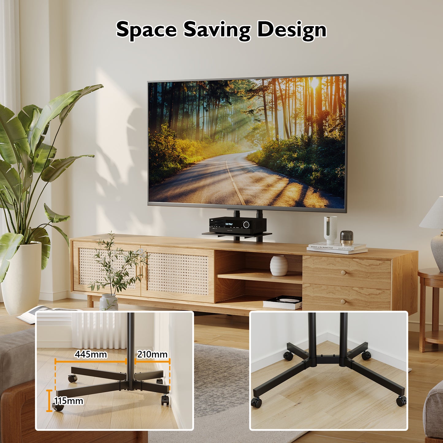 BONTEC Mobile TV Stand on Wheels, Rolling TV Cart with Locking Wheels for 32-85” LED, LCD, OLED Flat & Curved TVs, Tilt, Height Adjustable, Max VESA 600x400mm, 55kg Capacity, Laptop Shelf