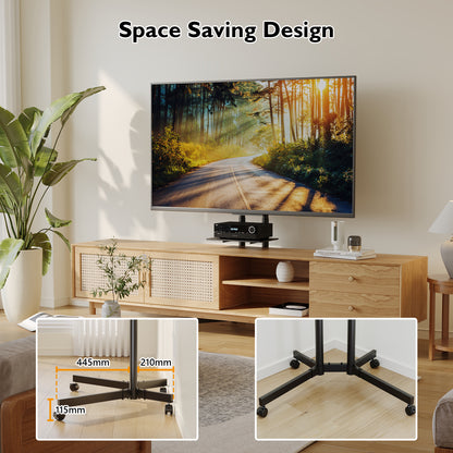 BONTEC Mobile TV Stand on Wheels, Rolling TV Cart with Locking Wheels for 32-85” LED, LCD, OLED Flat & Curved TVs, Tilt, Height Adjustable, Max VESA 600x400mm, 55kg Capacity, Laptop Shelf