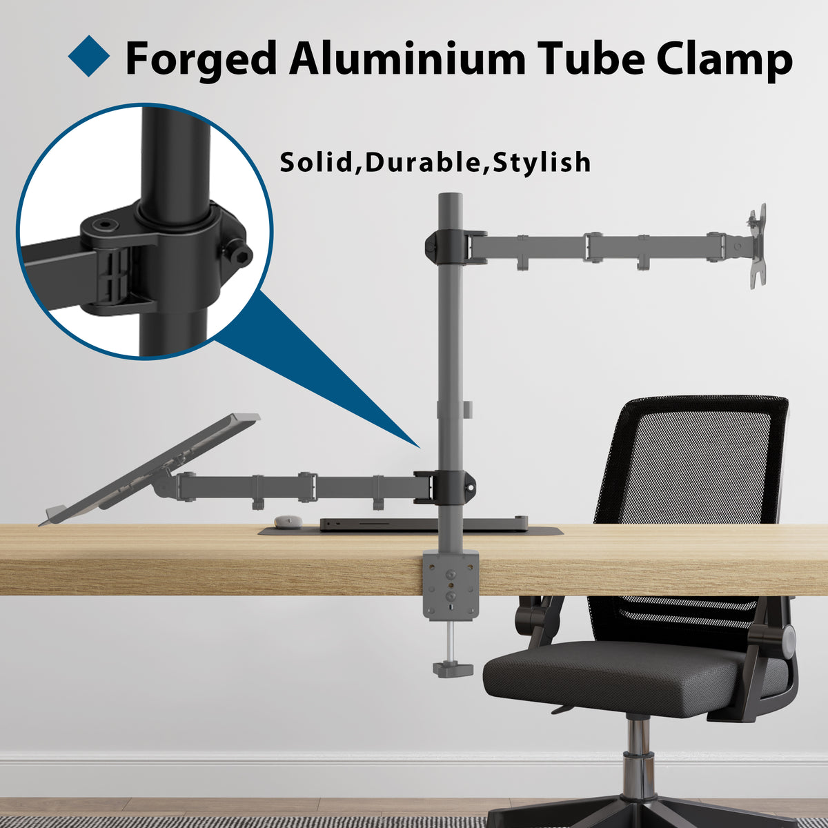 BONTEC Monitor Arm Mount with Laptop Tray for 13 to 27 inch LCD LED Screen & up to 17 inch Notebook,Tilt Rotation Swivel Ergonomic Desk Stand Bracket with Clamp, VESA Dimensions: 75x75-100x100mm