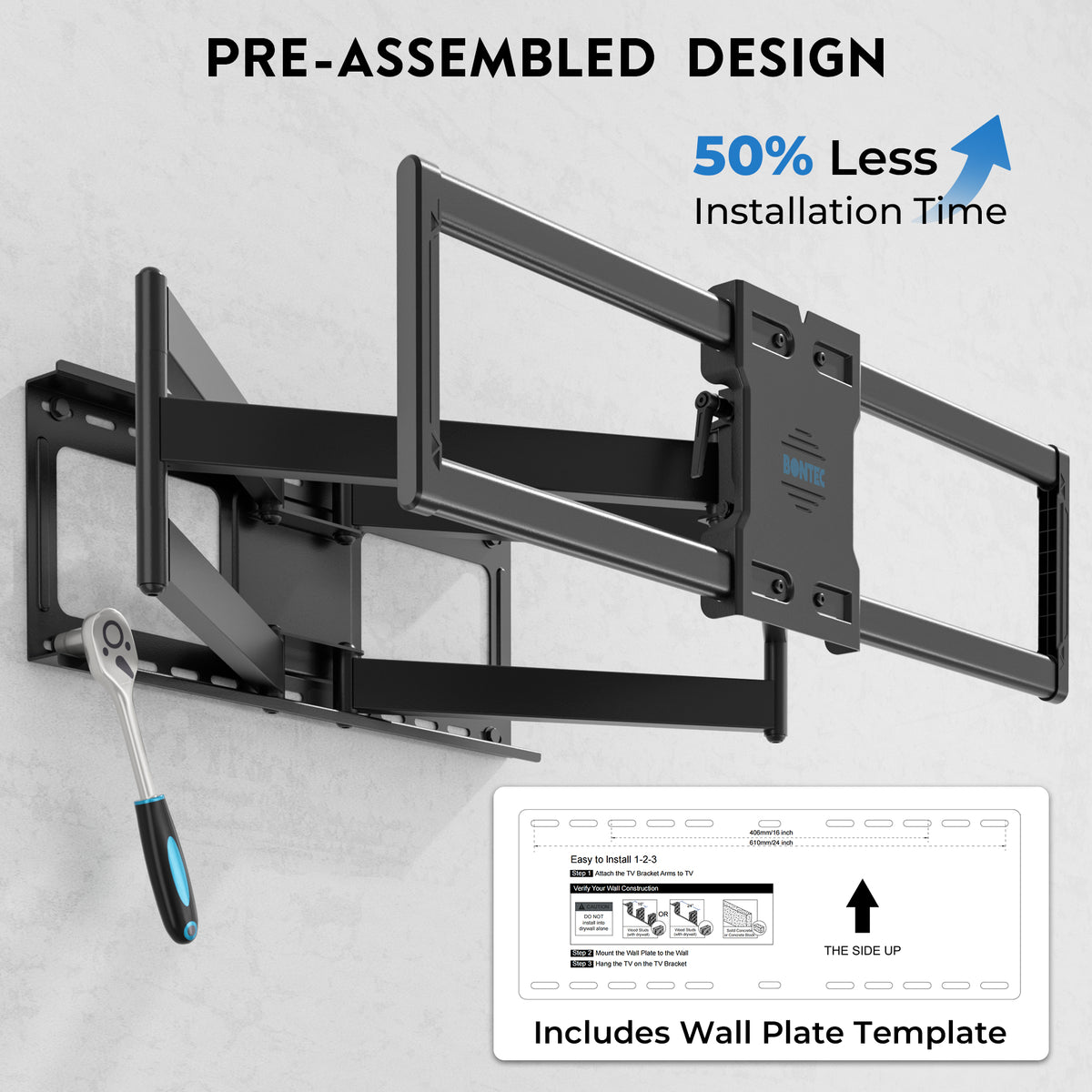 BONTEC TV Wall Bracket for 60-110 Inch TVs, Holds Up to 125kg, Heavy Duty Steel Wall Mount, Extends Up to 1016mm, Max VESA 800x600mm, Swivel and Tilt Wall Bracket with Dual Arms, Full Motion Design