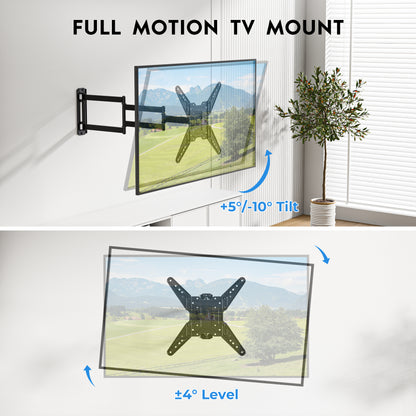 BONTEC TV Wall Bracket for 26-65 Inch LED LCD OLED Flat Curved, Full Motion Tilt and Swivel TV Wall Mount with 950mm Extension, Universal VESA 400x400mm, Corner TV Bracket 35kg for Living Room Bedroom