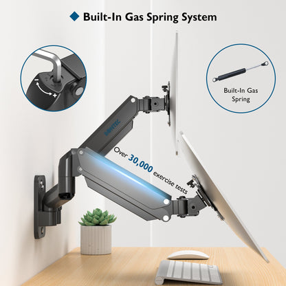 BONTEC Monitor Wall Mount Bracket for 13-32" Screens, Gas Spring Adjustable Monitor Arm, Height Adjustable, Tilt, Swivel & Rotate, VESA 75x75, 100x100mm, Holds up to 9KG, Heavy Duty, Ergonomic Design
