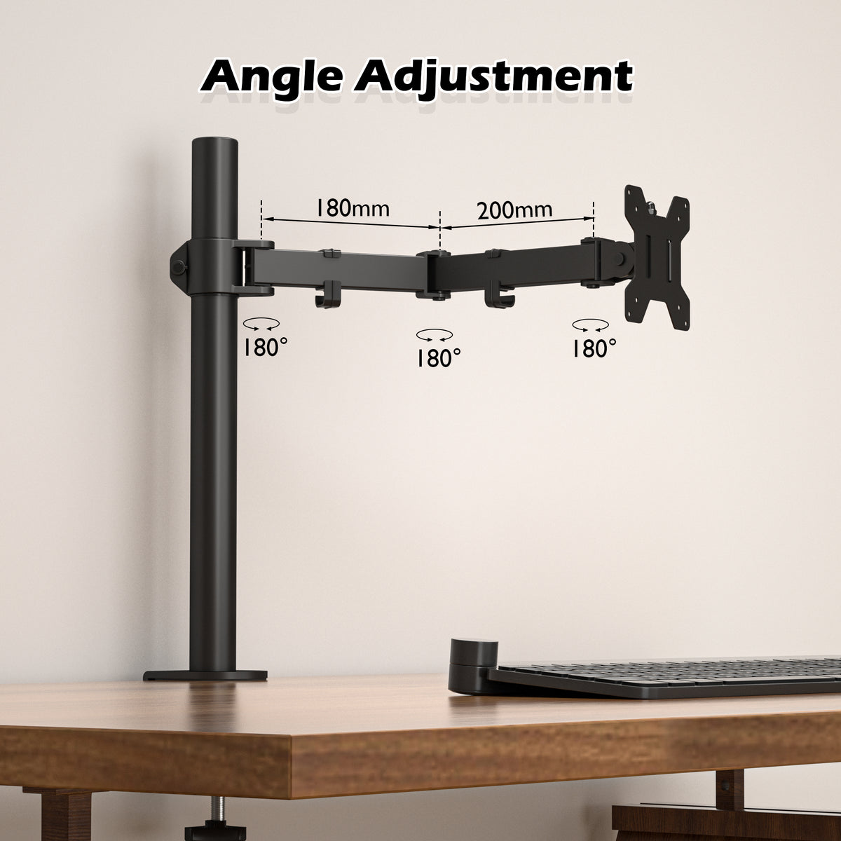 BONTEC  Single Monitor Arm Desk Mount for 13-32 Inch Screens, Height Adjustable, Tilt, Swivel, 360° Rotation, Steel VESA Mount up to 10kg, Fits 75x75/100x100mm, Ergonomic, Space-Saving, Durable Design