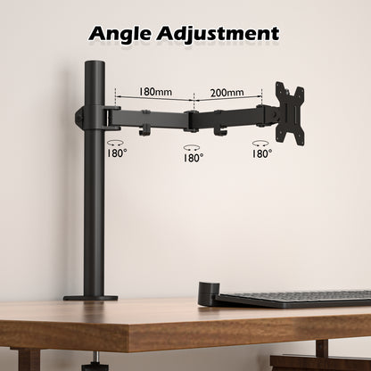 BONTEC  Single Monitor Arm Desk Mount for 13-32 Inch Screens, Height Adjustable, Tilt, Swivel, 360° Rotation, Steel VESA Mount up to 10kg, Fits 75x75/100x100mm, Ergonomic, Space-Saving, Durable Design