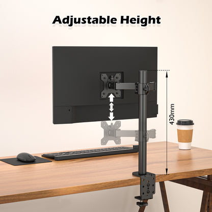 BONTEC  Single Monitor Arm Desk Mount for 13-32 Inch Screens, Height Adjustable, Tilt, Swivel, 360° Rotation, Steel VESA Mount up to 10kg, Fits 75x75/100x100mm, Ergonomic, Space-Saving, Durable Design