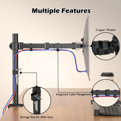 BONTEC  Single Monitor Arm Desk Mount for 13-32 Inch Screens, Height Adjustable, Tilt, Swivel, 360° Rotation, Steel VESA Mount up to 10kg, Fits 75x75/100x100mm, Ergonomic, Space-Saving, Durable Design