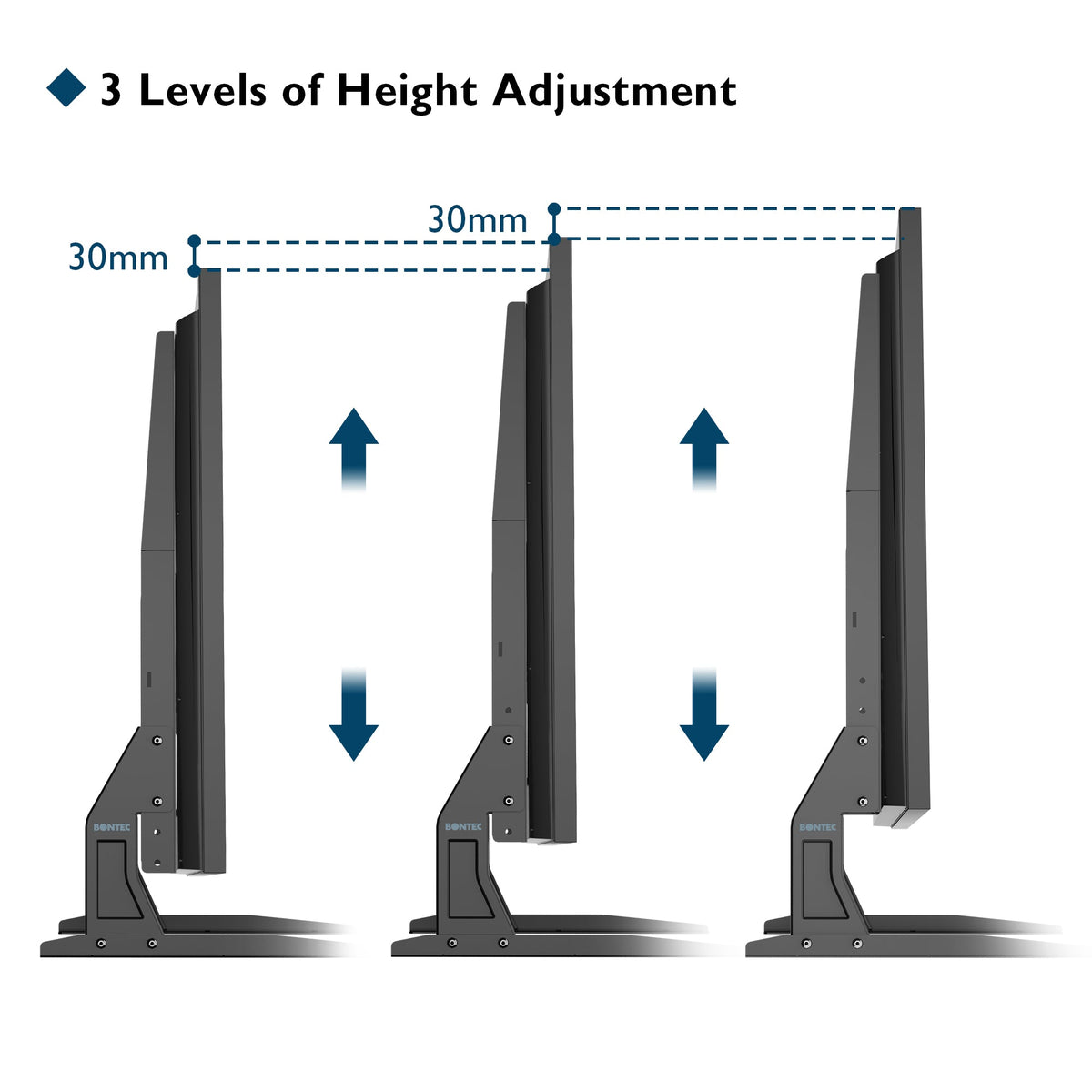 BONTEC Universal Table Top TV Stand Pedestal for 22-65 inch LCD/LED/OLED/Plasma TVs, Replacement TV Stand Legs for Screen Monitor Riser, Securely Holds 50KG & Max.VESA 800x400mm