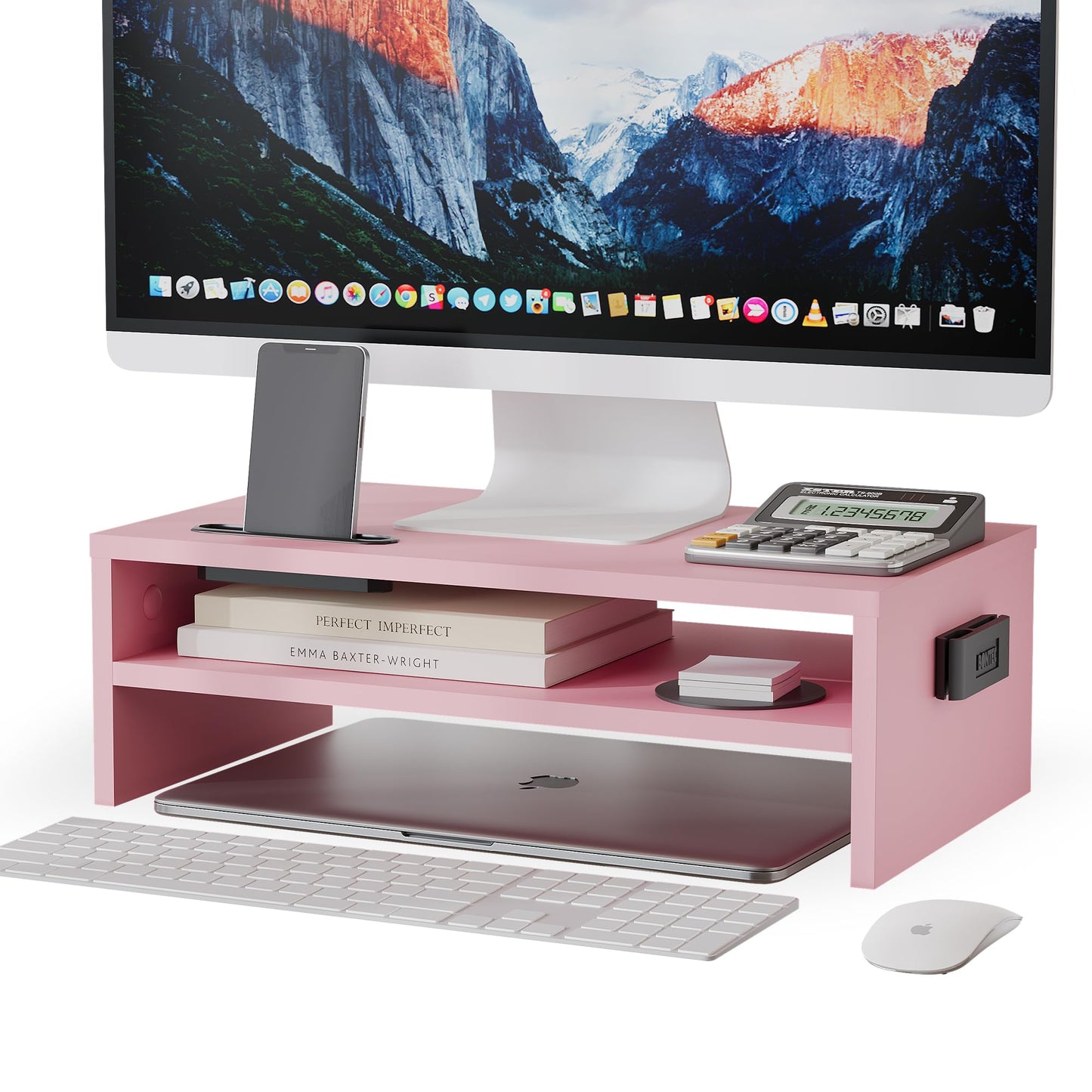 BONTEC Wood Monitor Desk Stand Riser with Smartphone Holder